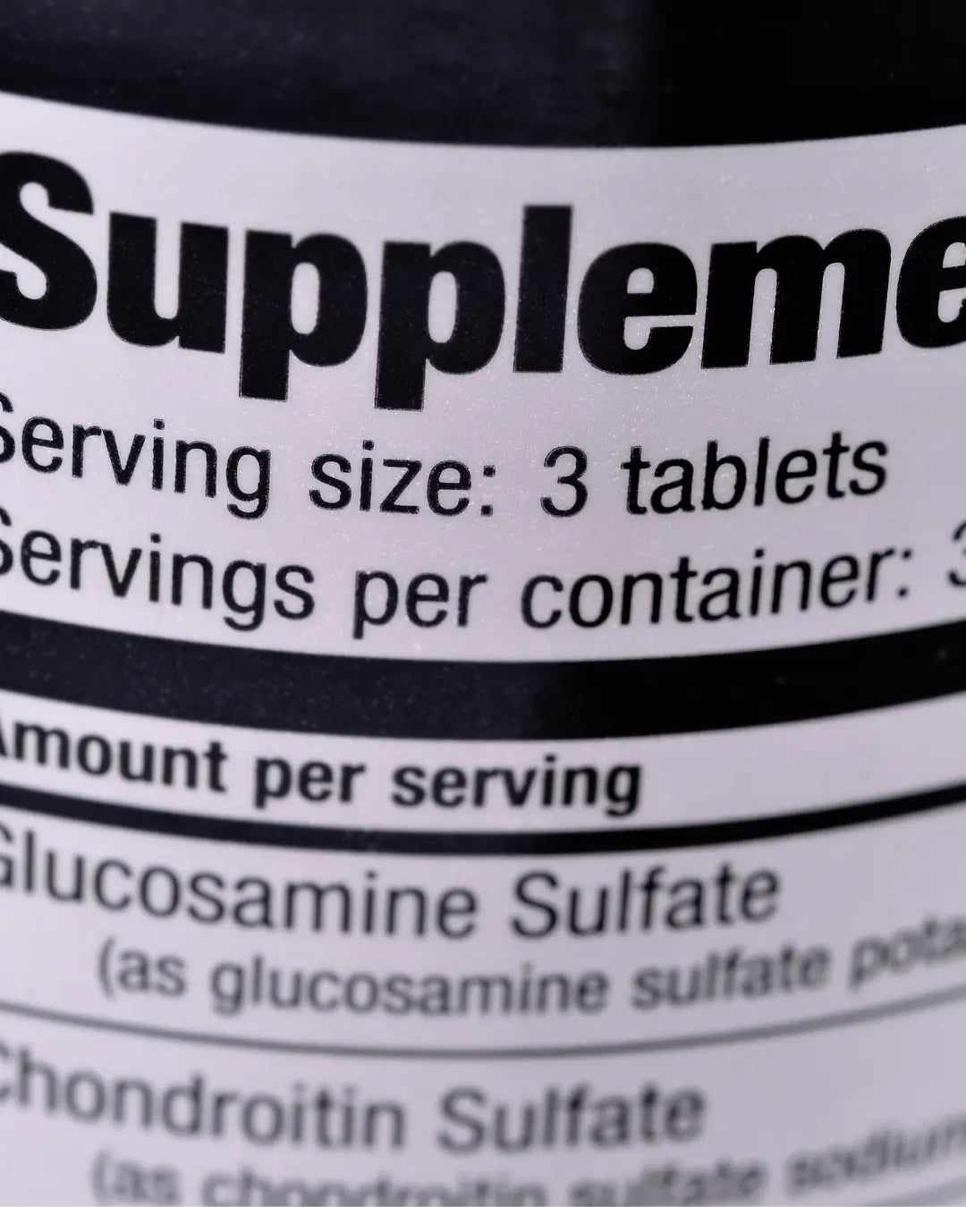 close up of a supplement facts