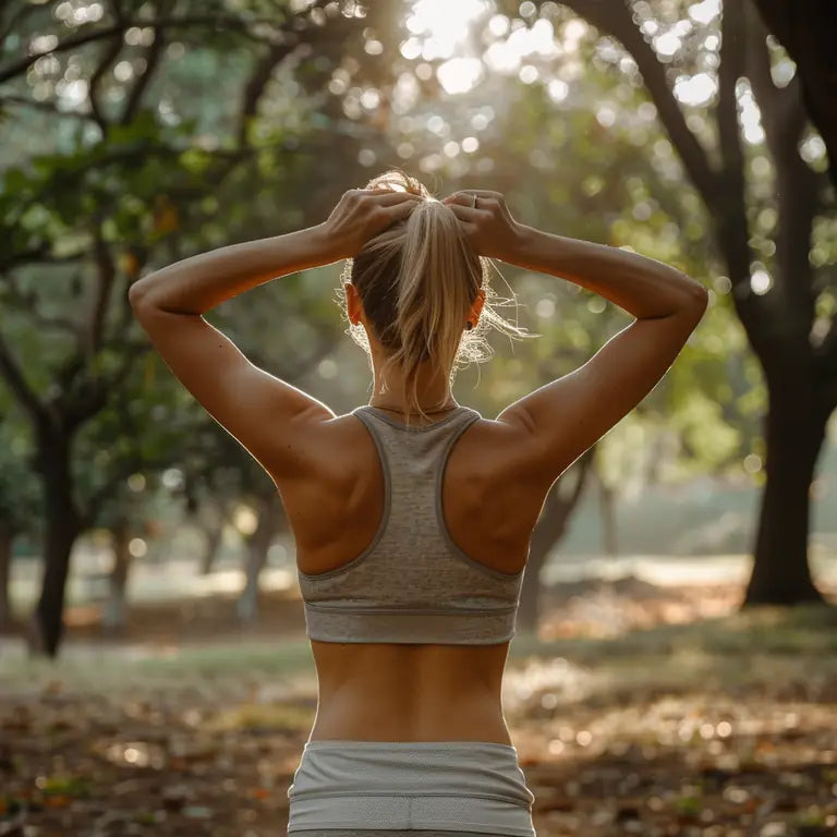 Woman stretching outdoors to support daily movement and recovery